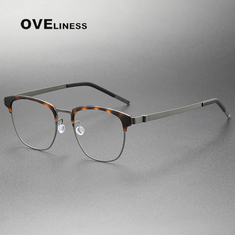 Oveliness Unisex Full Rim Square Acetate Titanium Eyeglasses 9849 Full Rim Oveliness   