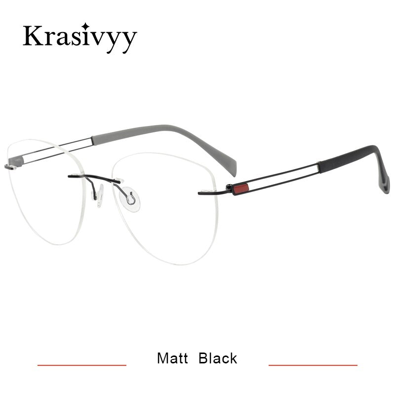 Krasivyy Women's Rimless Oval Cat Eye Titanium Eyeglasses Kr16078 Rimless Krasivyy Matt Black CN 