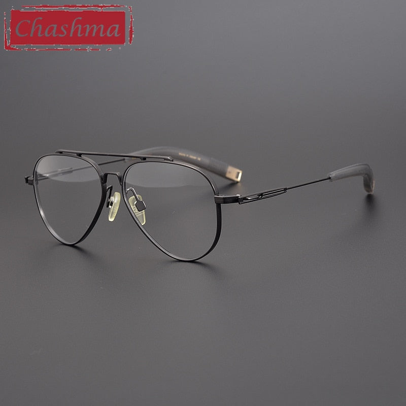 Chashma Ottica Men's Full Rim Pilot Round Double Bridge Titanium Eyeglasses Full Rim Chashma Ottica   