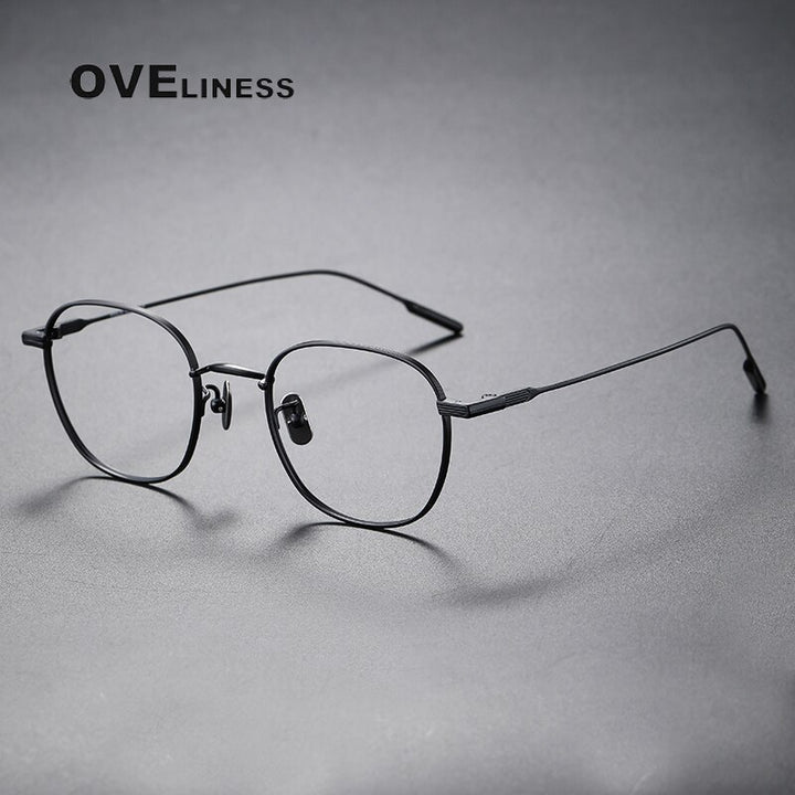 Oveliness Unisex Full Rim Round Square Titanium Eyeglasses 80802 Full Rim Oveliness black  