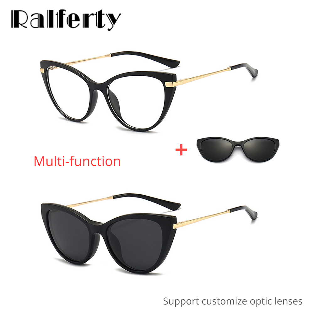 Ralferty Women's Full Rim Oval Cat Eye Acetate Eyeglasses With Clip On Polarized Sunglasses 2353 Clip On Sunglasses Ralferty   