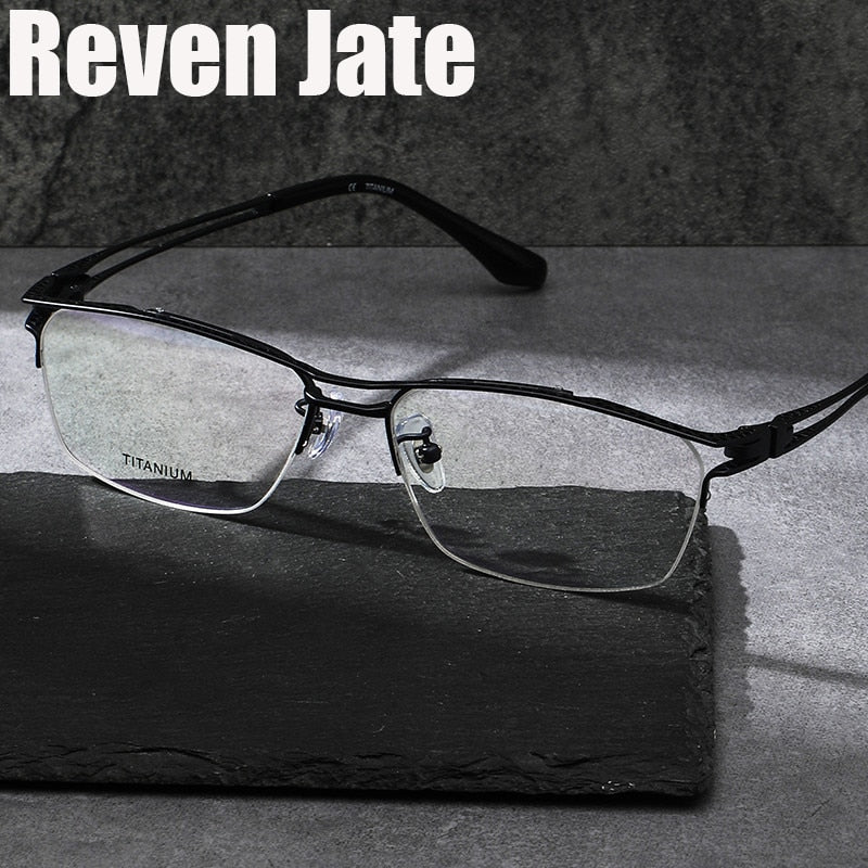 Reven Jate Men's Semi Rim Irregular Square Titanium Eyeglasses LA6153 Semi Rim Reven Jate   