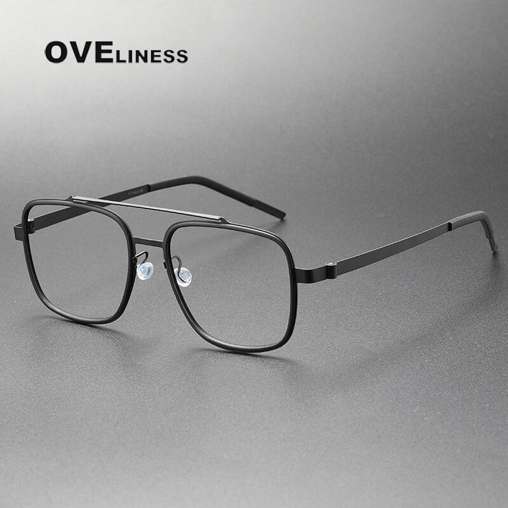 Oveliness Unisex Full Rim Square Double Bridge Acetate Titanium Eyeglasses 9744 Full Rim Oveliness black  