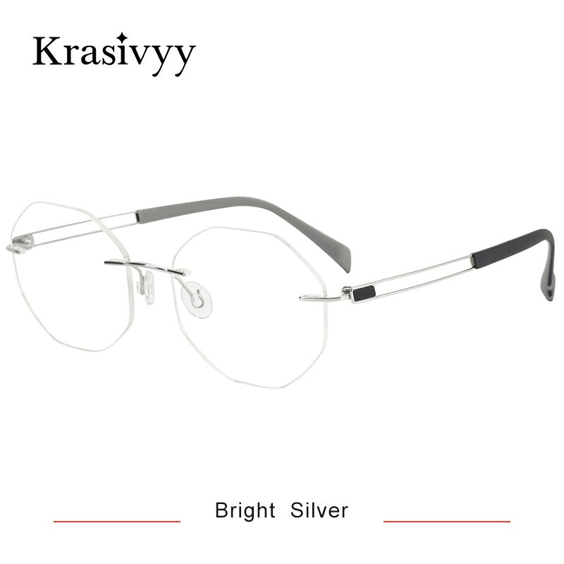 Krasivyy Men's Rimless Hexagon Titanium Eyeglasses Kr16079 Rimless Krasivyy Bright Silver CN 