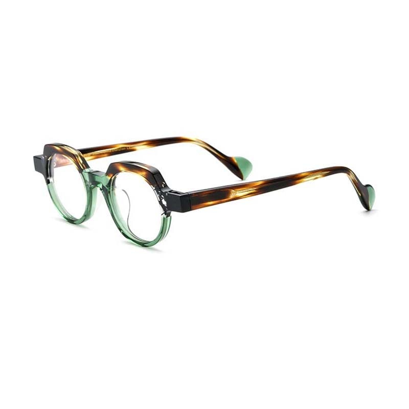 CCspace Unsiex Full Rim Flat Top Round Acetate Eyeglasses 55048 Full Rim CCspace LeopardGreen China 