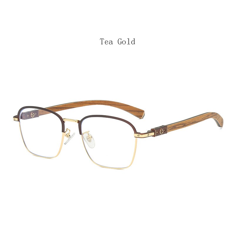Hdcrafter Men's Full Rim Square Titanium Eyeglasses K0035 Full Rim Hdcrafter Eyeglasses Tea Gold  