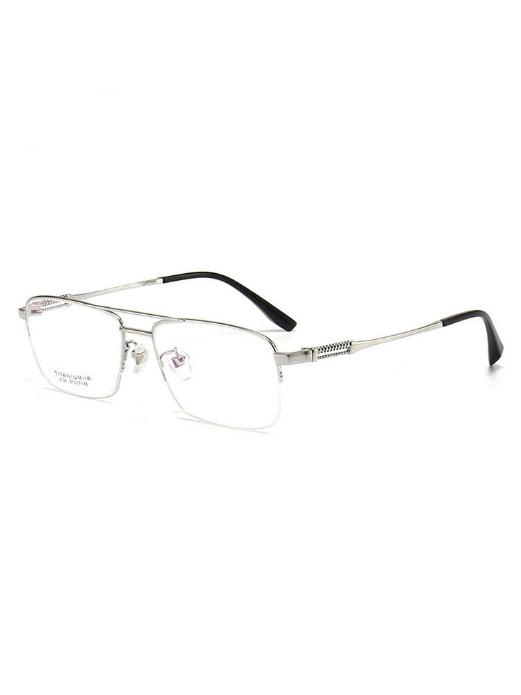 Aissuarvey Men's Large Semi Rim Square Titanium Frame Eyeglasses 8126 Semi Rim Aissuarvey Eyeglasses Silver CN 