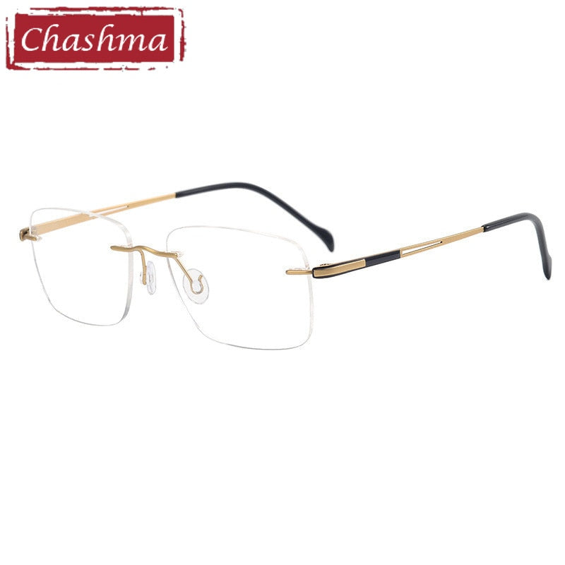 Chashma Ottica Unisex Rimless Square Titanium Customized Lens Shape Eyeglasses 16068 Rimless Chashma Ottica Gold  