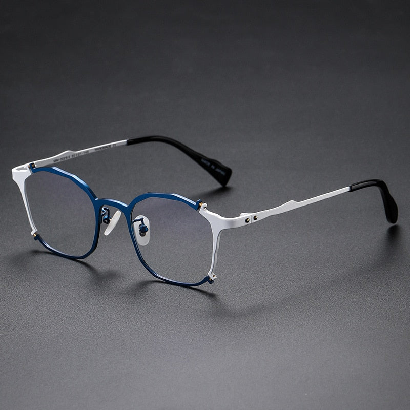 CCSpace Unisex Full Rim Irregular Square Titanium Rivet Eyeglasses 54535 Full Rim CCspace 54535TIGL-Blue white China 