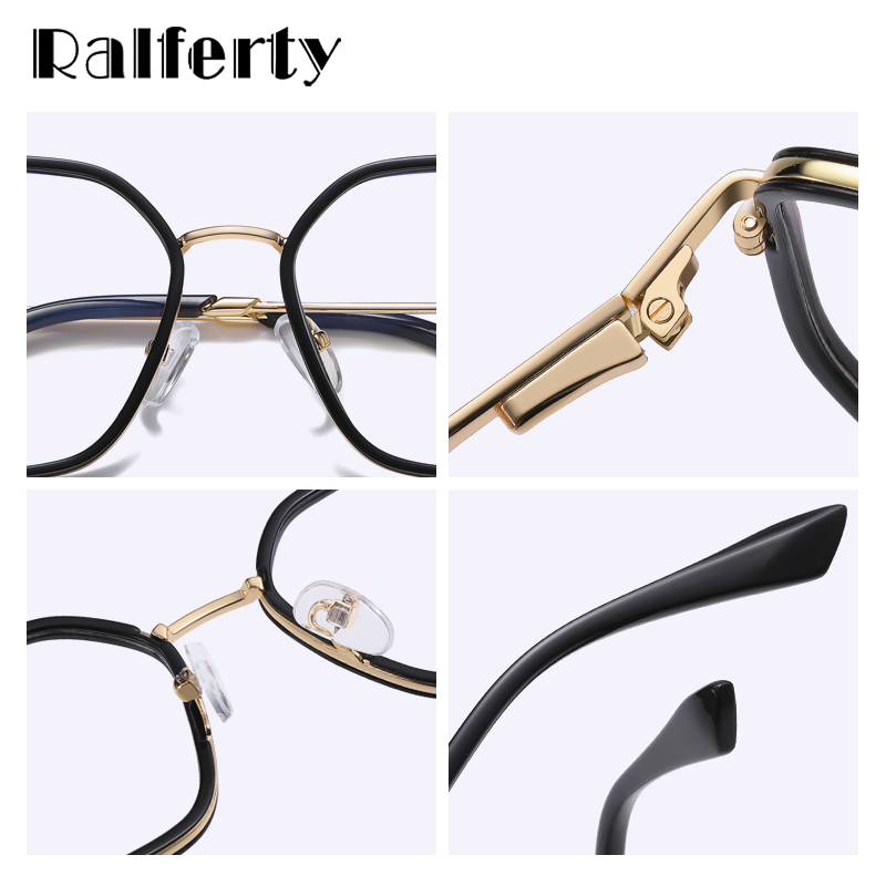 Ralferty Women's  Full Rim Square Flat Top Alloy Acetate Eyeglasses F95326 Full Rim Ralferty   