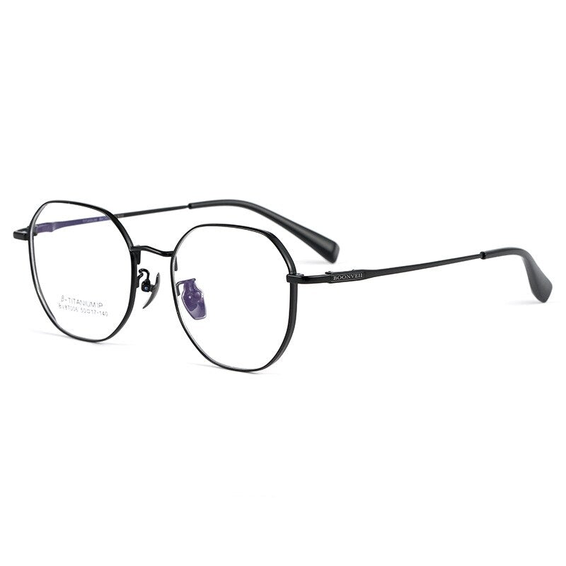 KatKani Unisex Full Rim Polygon Titanium Eyeglasses 87006 Full Rim KatKani Eyeglasses Black  