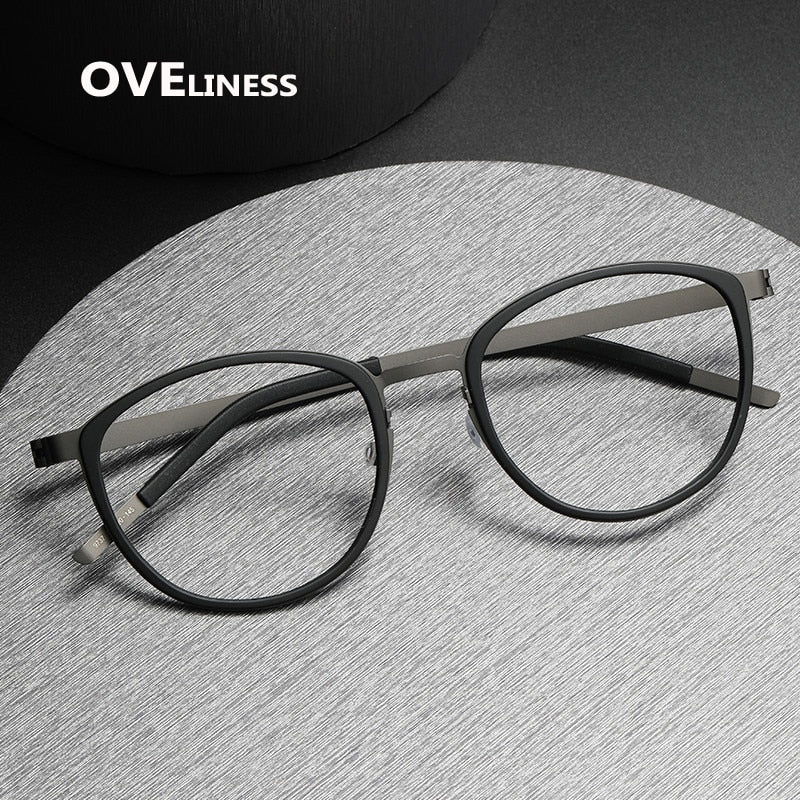 Oveliness Unisex Full Rim Round Screwless Titanium Eyeglasses 9737 Full Rim Oveliness   