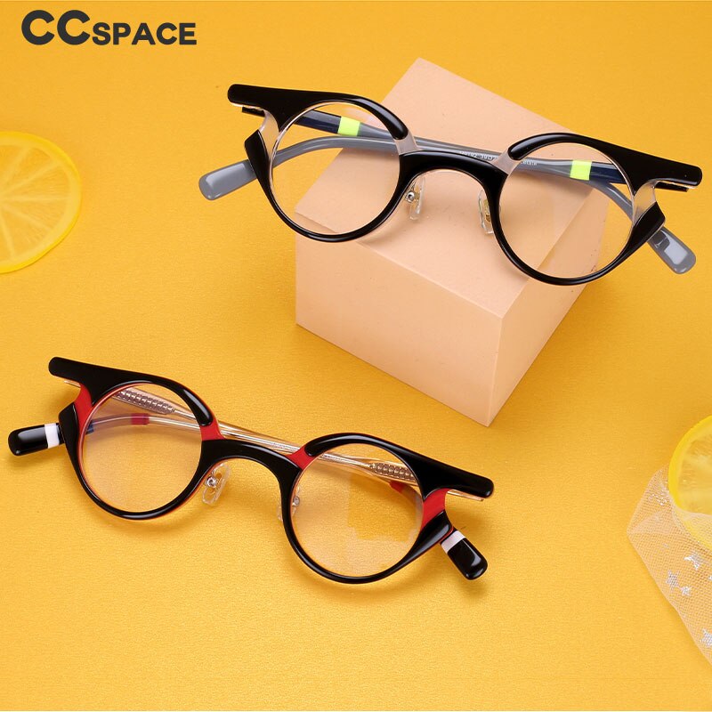 CCSpace Unisex Full Rim Round Acetate Frame Punk Eyeglasses 54539 Full Rim CCspace   