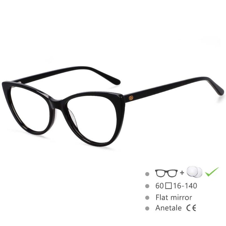 CCSpace Women's Full Rim Cat Eye Acetate Frame Eyeglasses 54551 Full Rim CCspace Black China 
