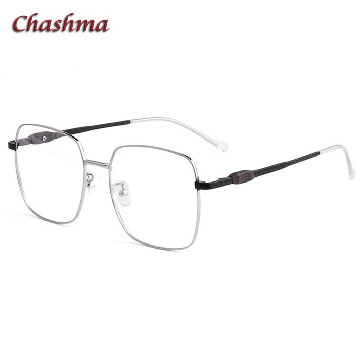 Chashma Ochki Unisex Full Rim Big Square Stainless Steel Eyeglasses 5001 Full Rim Chashma Ochki Silver  