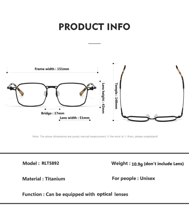 Oveliness Unisex Full Rim Square Titanium Eyeglasses 5892 Full Rim Oveliness   