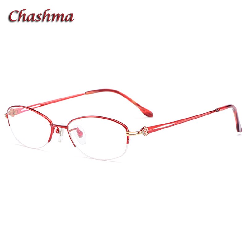 Chashma Women's Semi Rim Oval Stainless Steel Frame Eyeglasses 8316 Semi Rim Chashma Red  