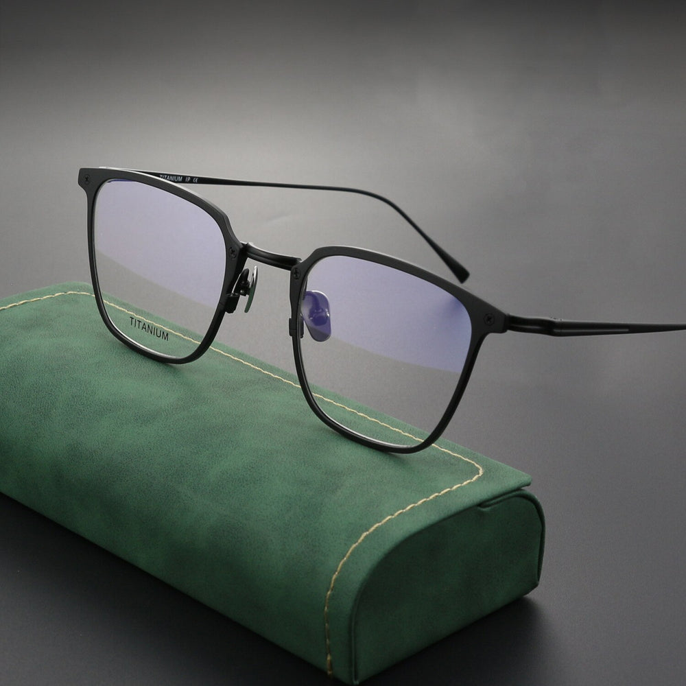 Hdcrafter Unisex Full Rim Square Titanium Eyeglasses Col4 Full Rim Hdcrafter Eyeglasses Black  