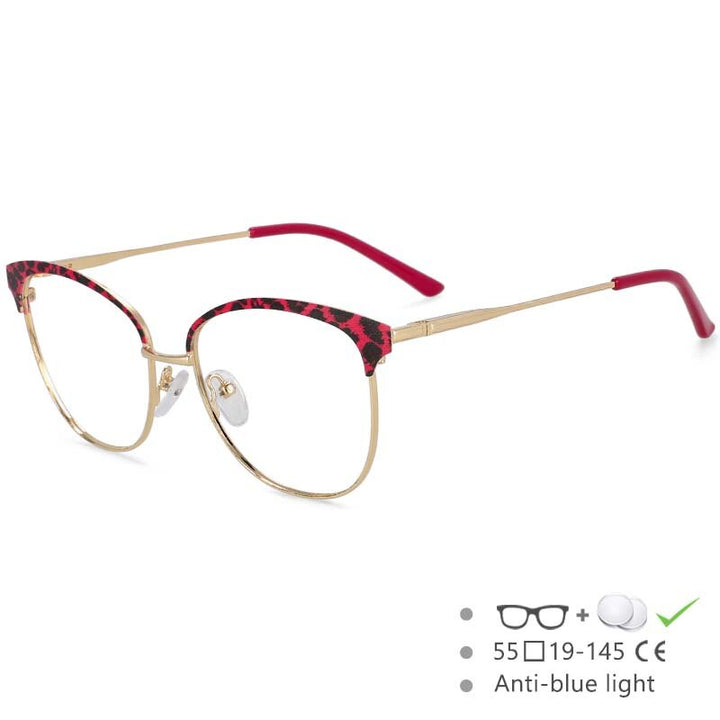 CCspace Women's Full Rim Square Cat Eye Tr 90 Alloy Eyeglasses 47721 Full Rim CCspace China Rose red Leopard 