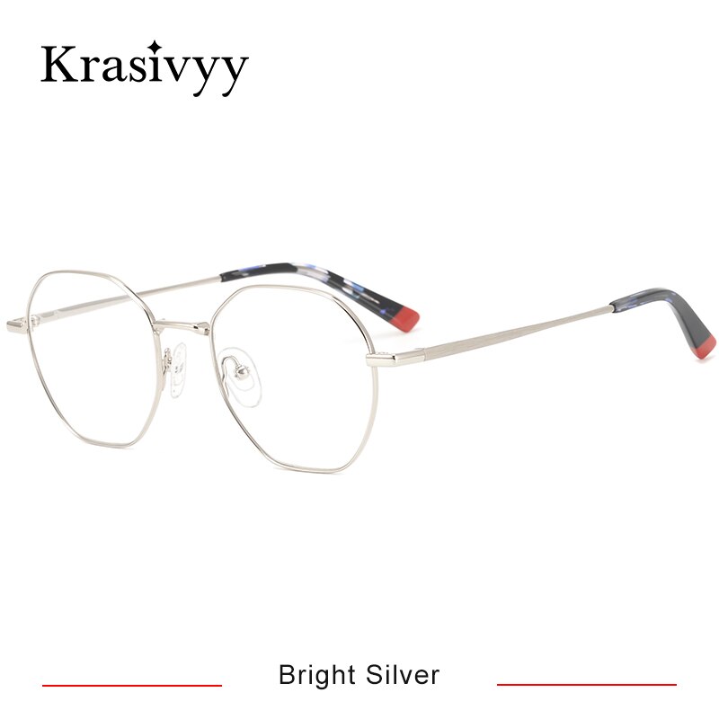 Krasivyy Men's Full Rim Polygon Titanium Eyeglasses Kr16025 Full Rim Krasivyy Bright  Silver CN 