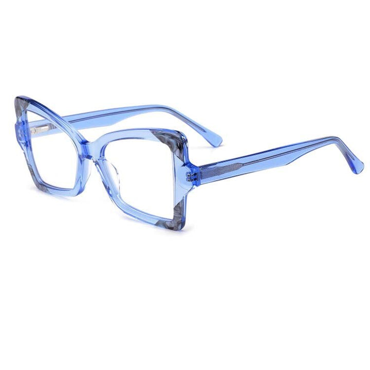 CCSpace Women's Full Rim Oversized Cat Eye Acetate Eyeglasses 55089 Full Rim CCspace Blue China 