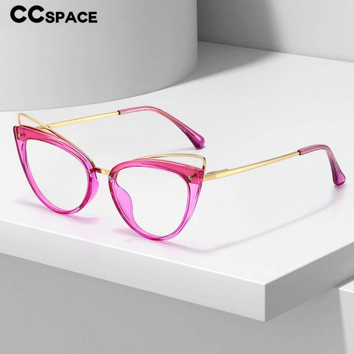 CCSpace Women's Full Rim Cat Eye Acetate Alloy Eyeglasses 55060 Full Rim CCspace   