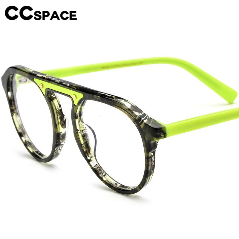 CCSpace Unisex Full Rim Round Flat Top Acetate Eyeglasses 56580 Full Rim CCspace   