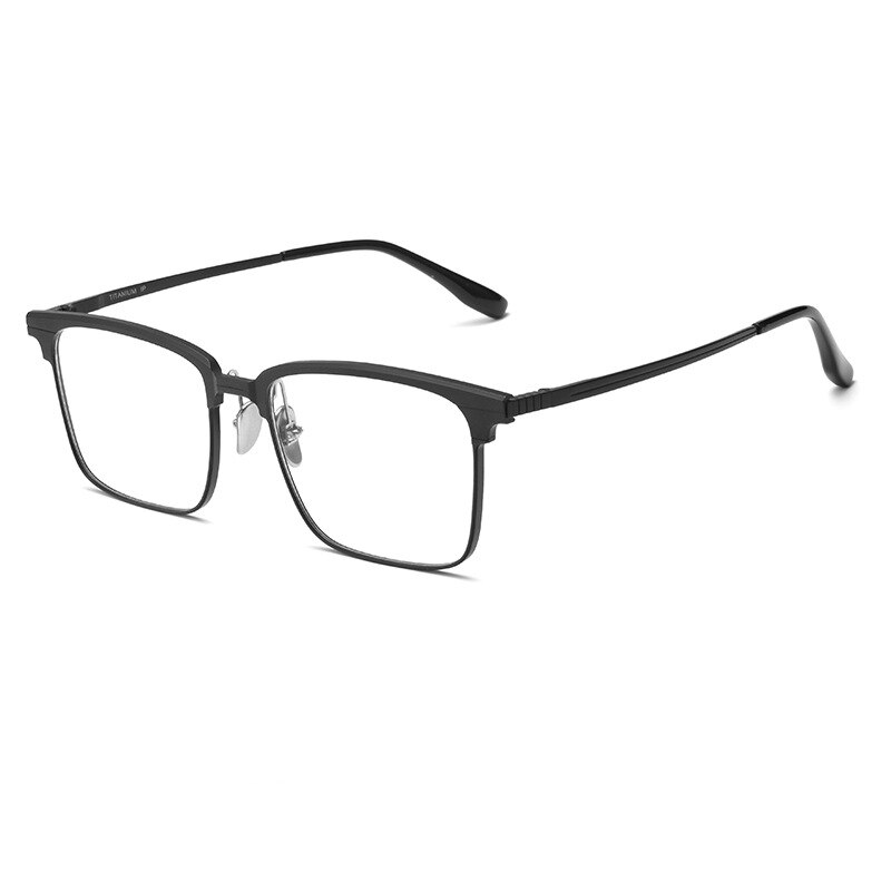 KatKani Unisex Full Rim Square Titanium Eyeglasses Clip On Polarized Sunglasses 9911 Clip On Sunglasses KatKani Eyeglasses Black  