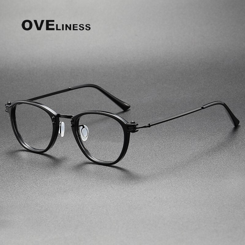 Oveliness Unisex Full Rim Square Screwless Acetate Titanium Eyeglasses 5881 Full Rim Oveliness black  