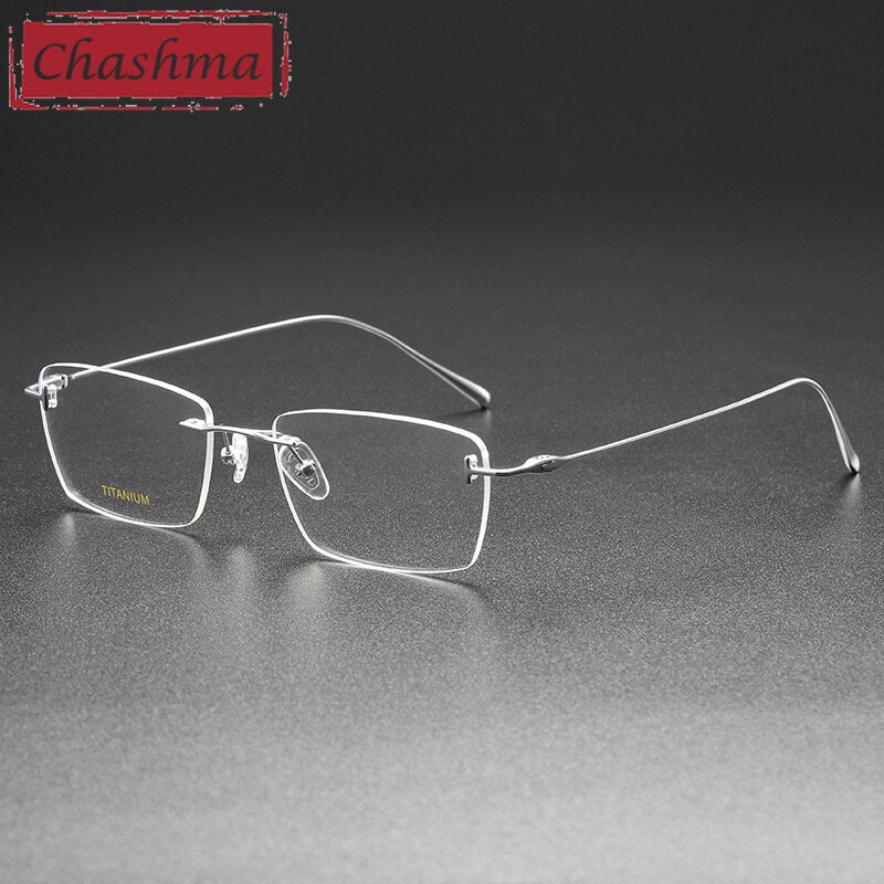 Chashma Ottica Unisex Rimless Square Titanium Eyeglasses 5678 Rimless Chashma Ottica Silver  