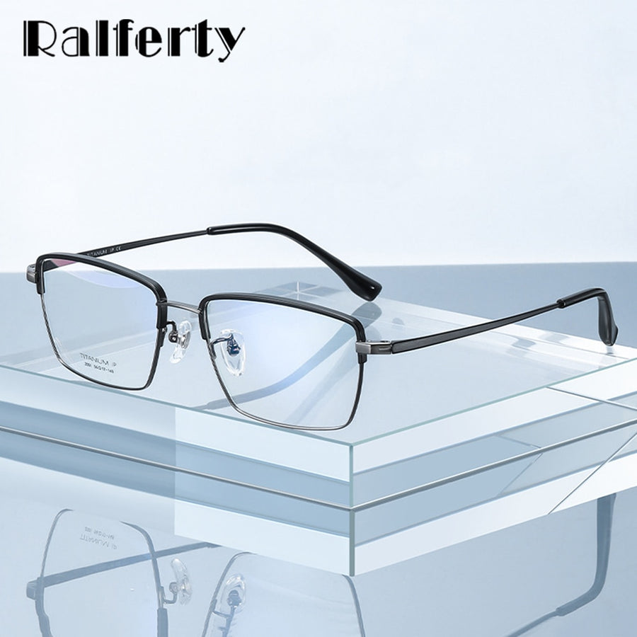 Ralferty Men's Full Rim Square Titanium Eyeglasses D2031 Full Rim Ralferty   