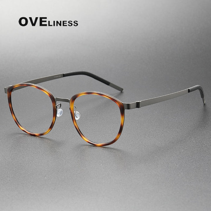 Oveliness Unisex Full Rim Round Screwless Titanium Eyeglasses 9737 Full Rim Oveliness tortoise gun  
