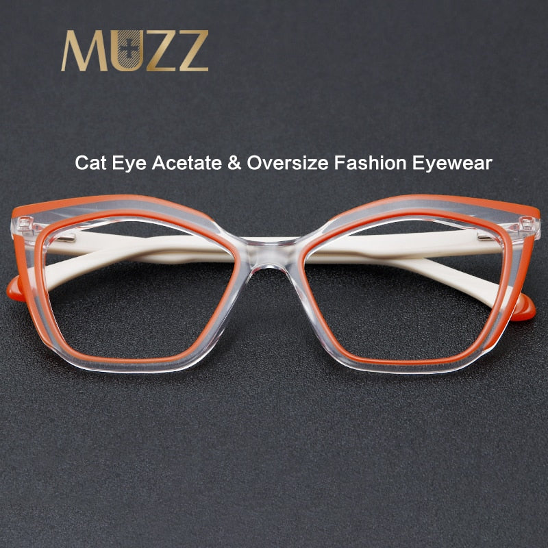 Muzz Women's Full Rim Square Hand Crafted Cat Eye Acetate Eyeglasses 9009 Full Rim Muzz   