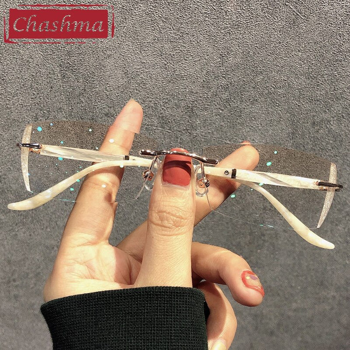 Chashma Women's Rimless Rectangle Titanium Glitter Edge Lens Eyeglasses 52025 Rimless Chashma Brown Lenses  