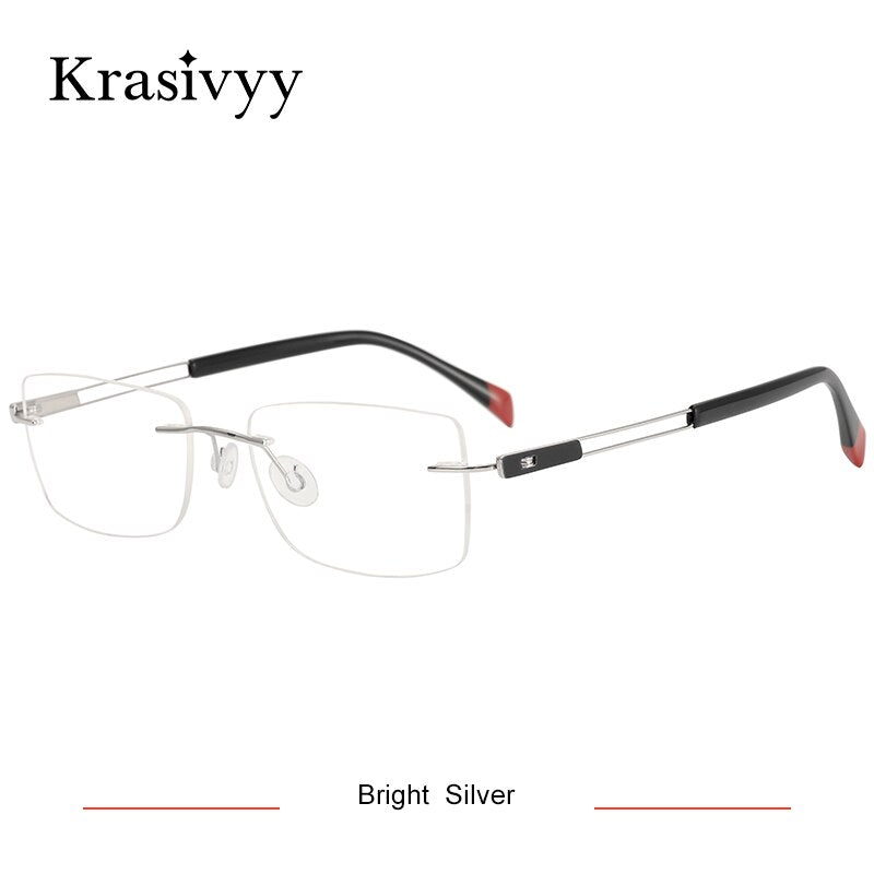 Krasivyy Men's Rimless Square Screwless Titanium Eyeglasses Rimless Krasivyy Bright Silver CN 
