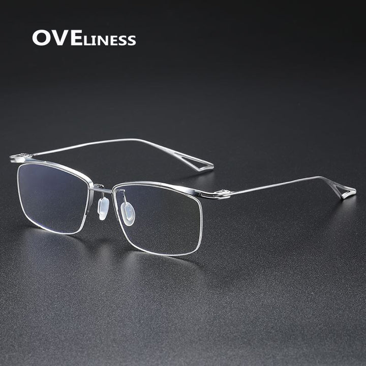 Oveliness Unisex Semi Rim Square Titanium Eyeglasses Actfour Semi Rim Oveliness silver  