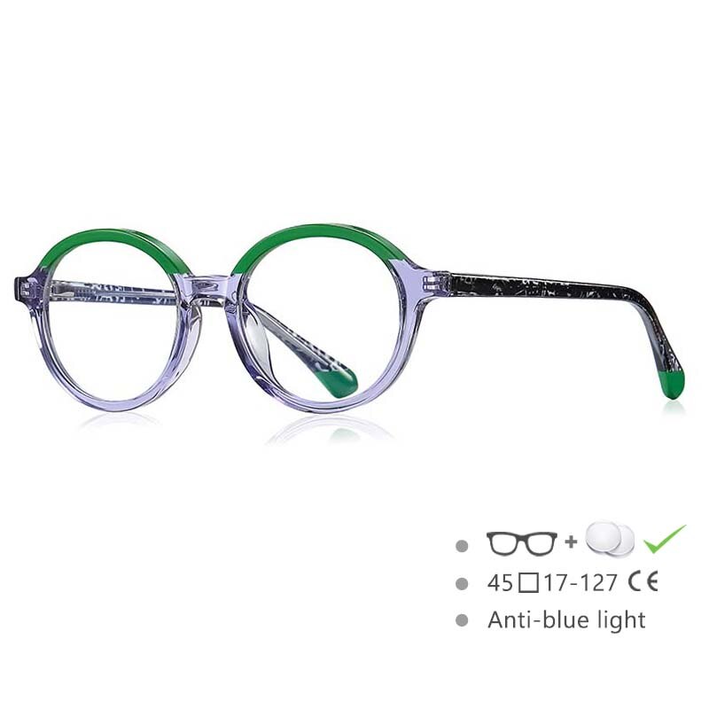 CCSpace Youth Girl's Full Rim Round Tr 90 Titanium Frame Eyeglasses 54547 Full Rim CCspace China Blue-green Beige