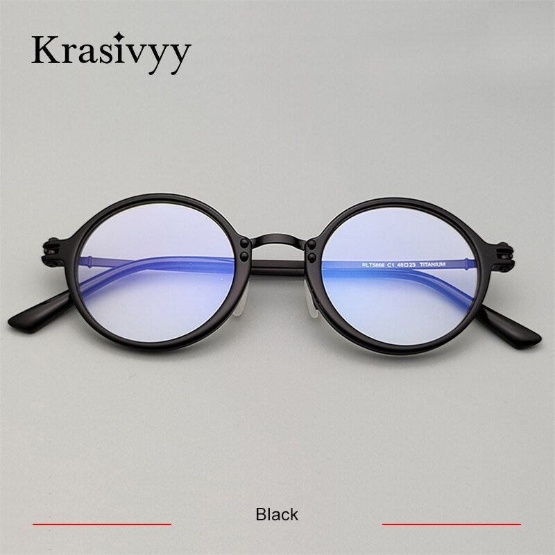 Krasivyy Unisex Full Rim Round Titanium Acetate Eyeglasses Rlt5866 Full Rim Krasivyy Black CN 