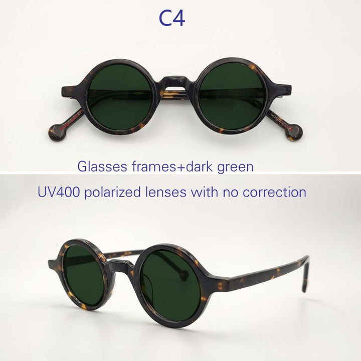 Yujo Unisex Full Rim Small 38mm Round Acetate Polarized Sunglasses Sunglasses Yujo C4 China 