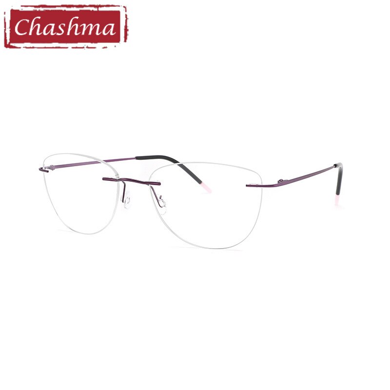 Chashma Ottica Unisex Rimless Square Cat Eye Titanium Eyeglasses 8012 Rimless Chashma Ottica Purple  