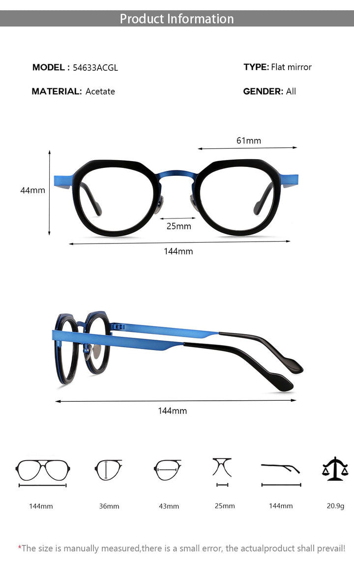 CCspace Unisex Irregular Round Titanium Eyeglasses 54633 Full Rim CCspace   