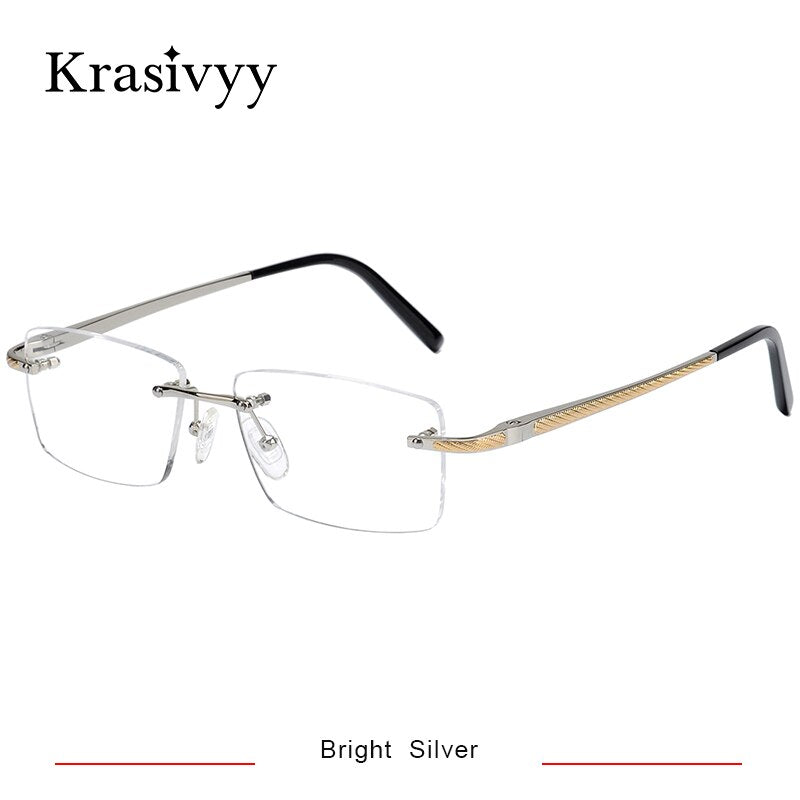 Krasivyy Unisex Rimless Square Titanium Eyeglasses Kr8604 Rimless Krasivyy Bright Silver CN 