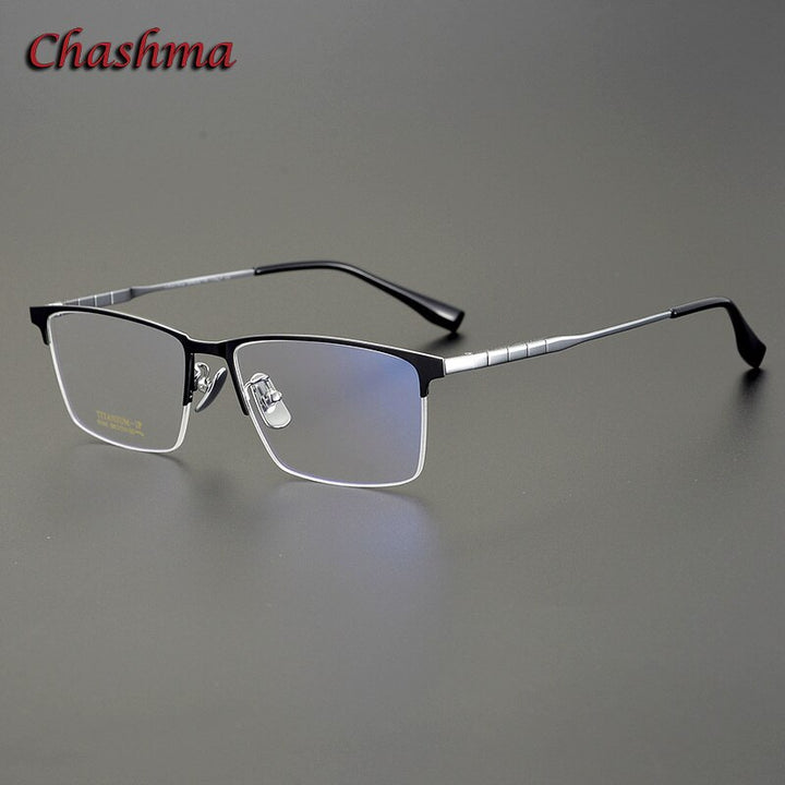 Chashma Ochki Men's Full Rim Square Titanium Eyeglasses 91036 Full Rim Chashma Ochki Black Silver  