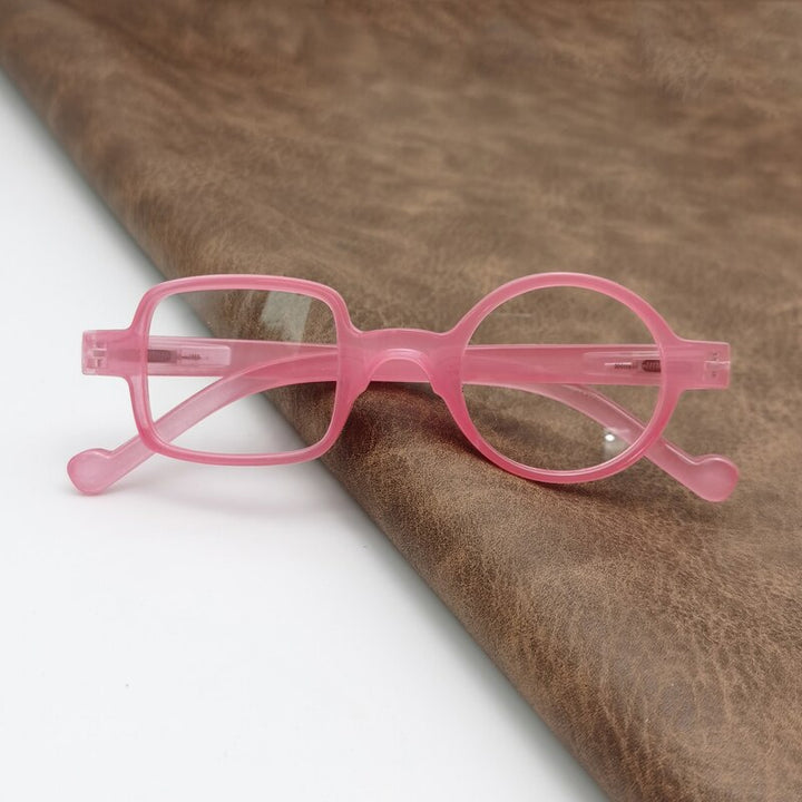 Cubojue Unisex Full Rim Odd Round/Square Tr 90 Titanium Myopic Reading Glasses Reading Glasses Cubojue no function lens 0 Pink 
