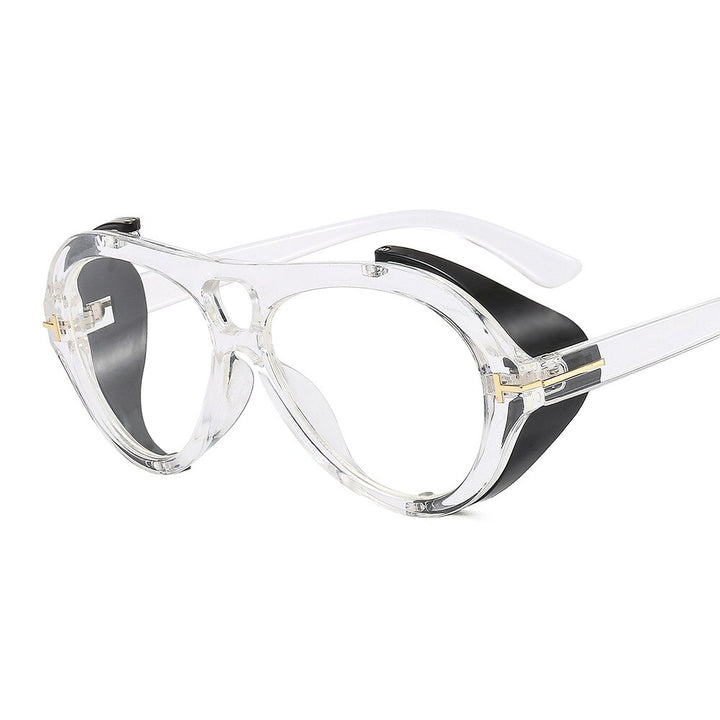 CCSpace Unisex Full Rim Round Goggle Acetate Double Bridge Frame Sunglasses 53351 Sunglasses CCspace Sunglasses Clear 53351 