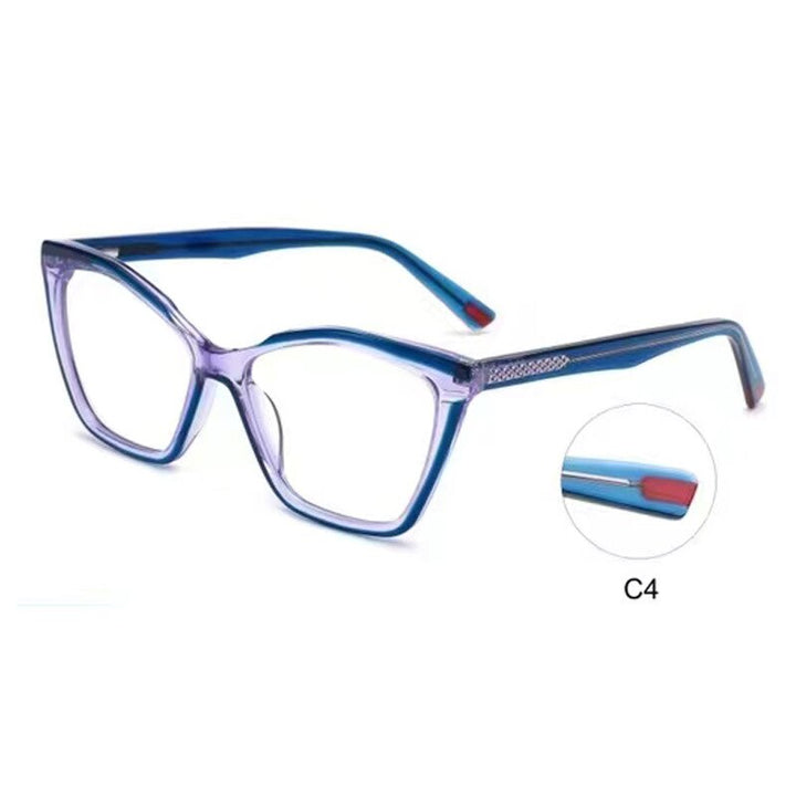 CCSpace Women's Full Rim Square Cat Eye Acetate Eyeglasses 55284 Full Rim CCspace BluePurple China 