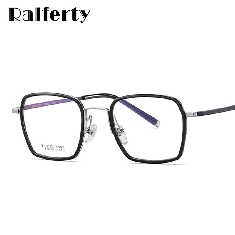 Ralferty Unisex Full Rim Square Acetate Titanium Eyeglasses D2321t Full Rim Ralferty   