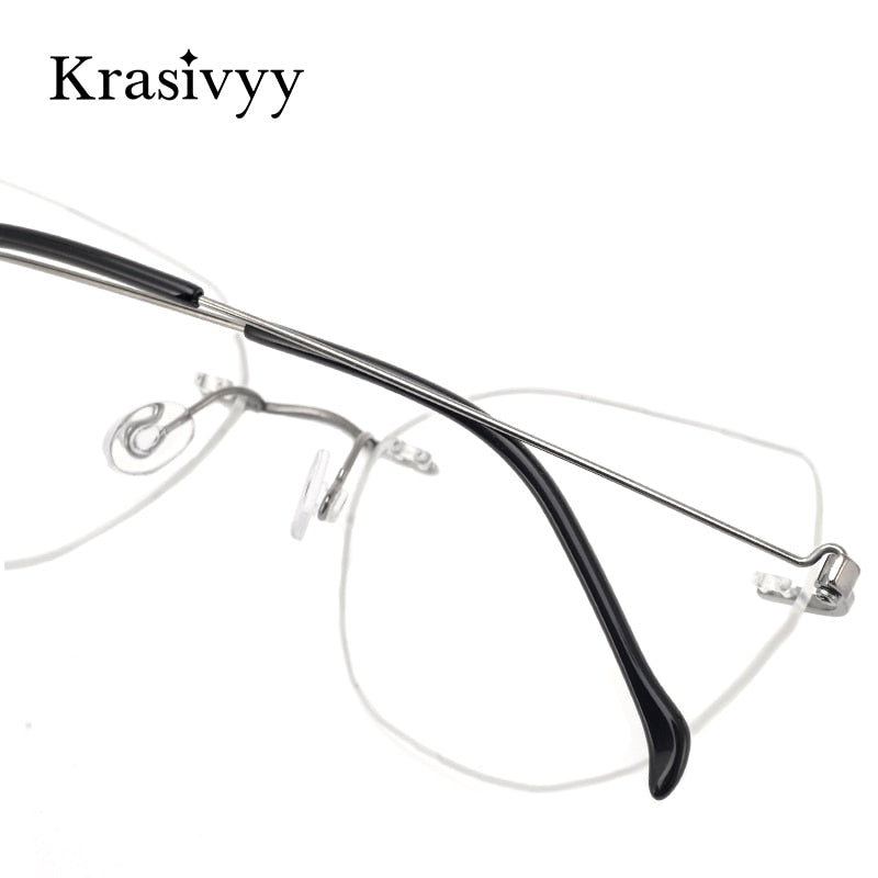 Krasivyy Men's Rimless Square Cat Eye Screwless Titanium Eyeglasses Kr5009 Rimless Krasivyy   