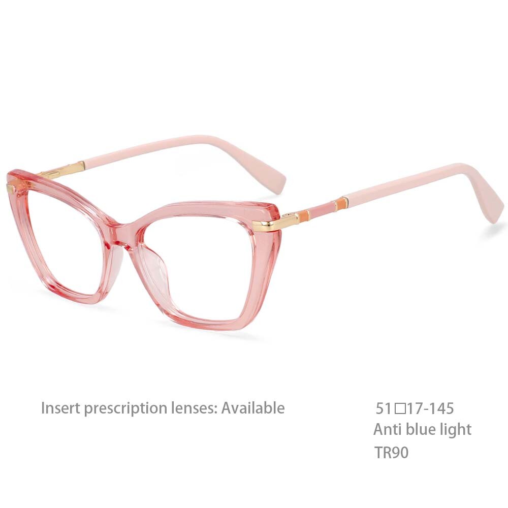 CCspace Women's Full Rim Square Cat Eye Tr 90 Titanium Eyeglasses 54496 Full Rim CCspace China Pink 
