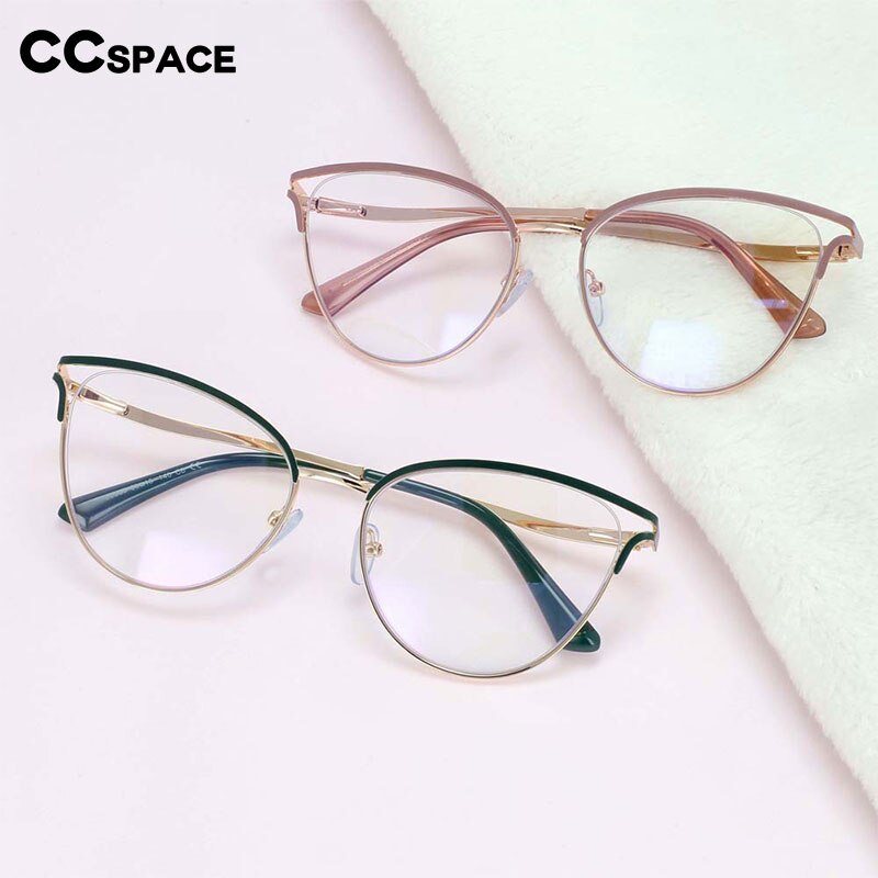 CCSpace Women's Full Rim Round Cat Eye Alloy Frame Eyeglasses 54135 Full Rim CCspace   